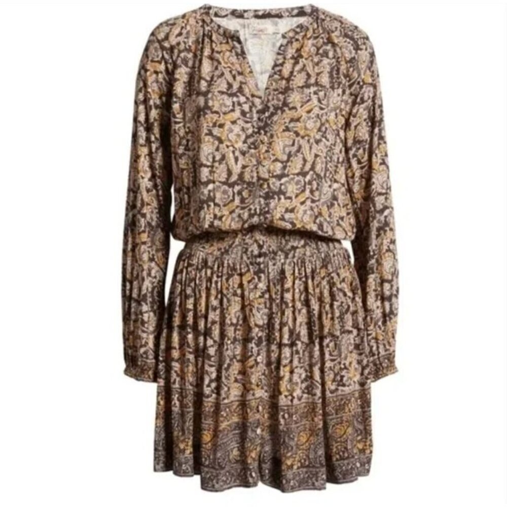 Faherty Montara Shirred Dress Long Sleeve Wonderlust Floral Size L